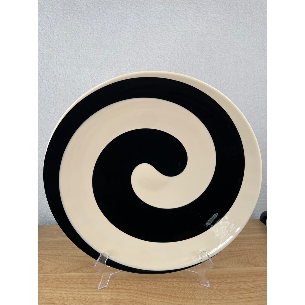 Yalos Casa Murano 14.5" Swirl Spiral Ceramic Serving Platter Black Cream